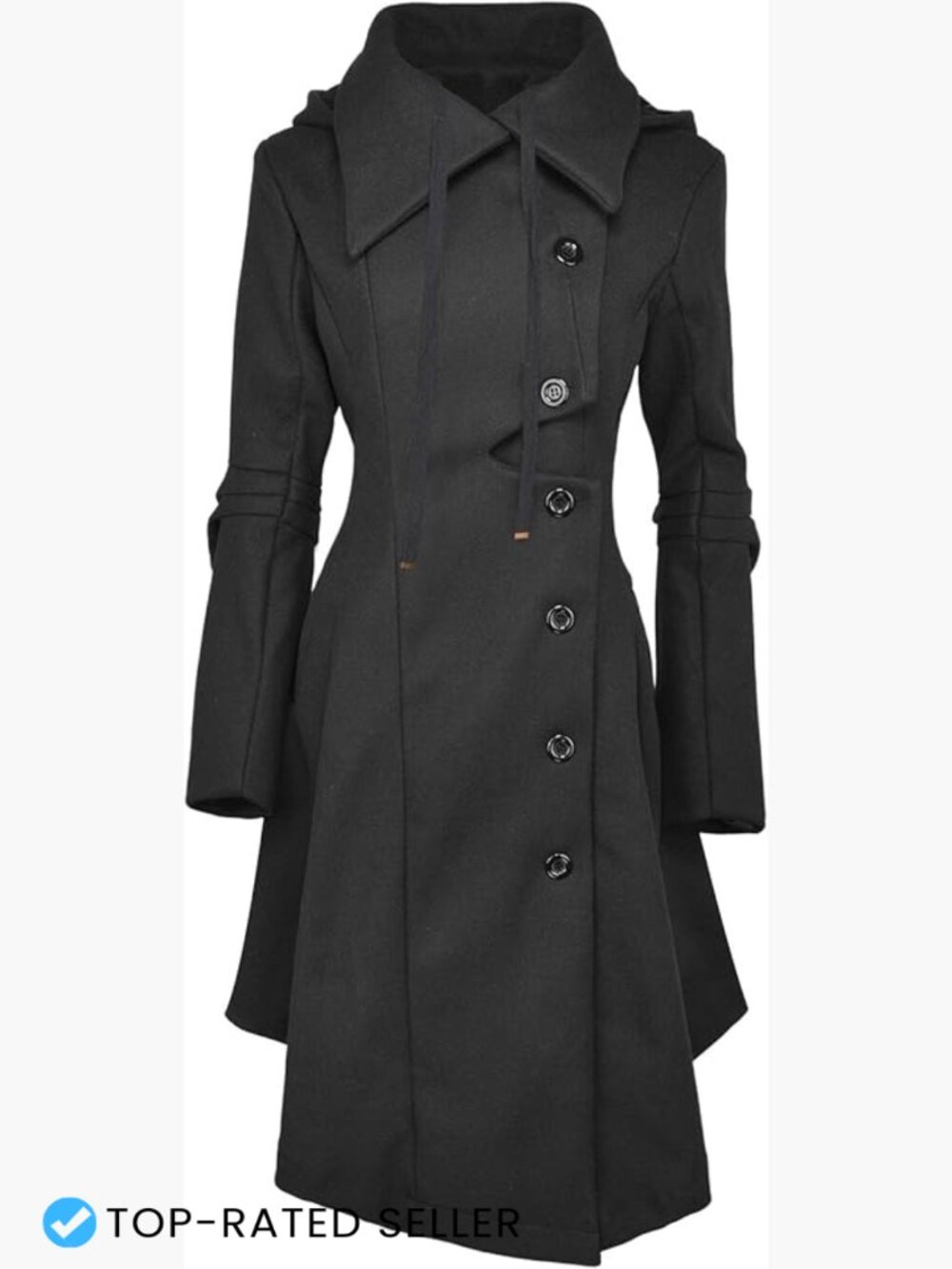 Long Trench Pea Coat Winter Goth Lapel Hooded Thick Outwear Elegant Victorian